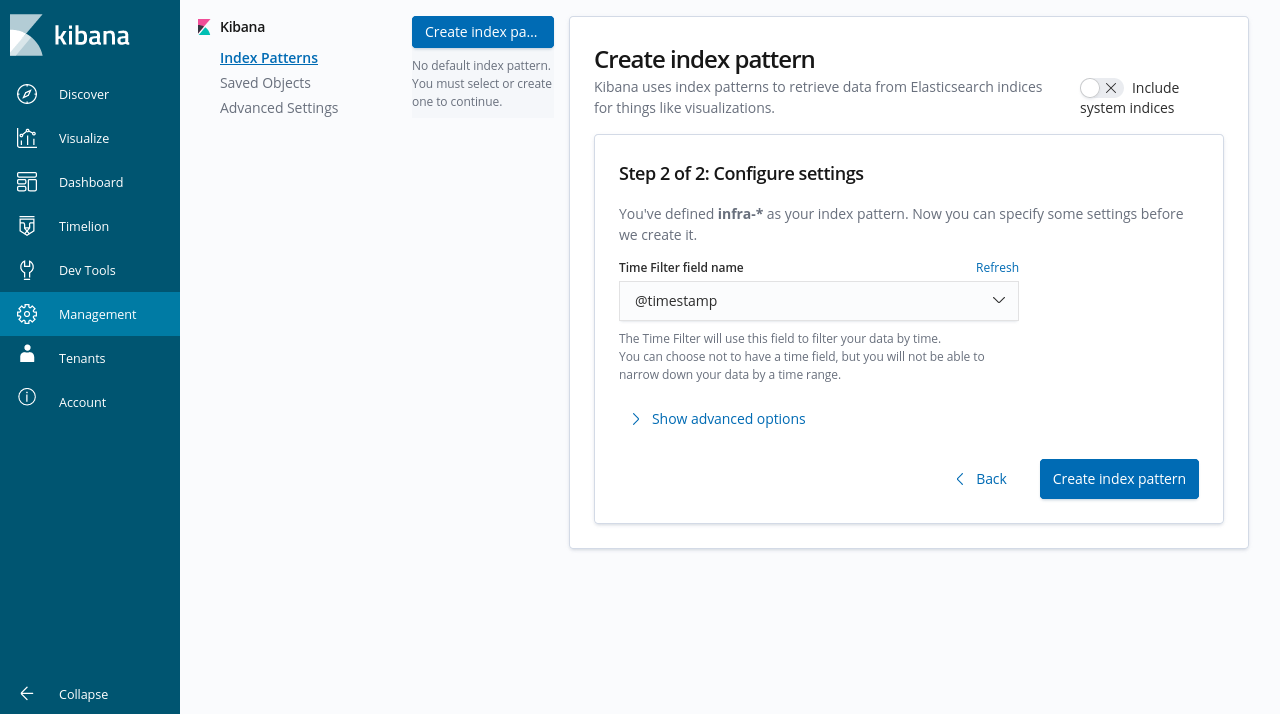 Kibana Infra Index Pattern